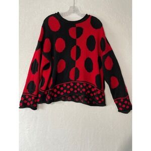 The Limited Vtg Hand Knit Red Black Polka Dot Sweater Med Lg Ramie Cotton Y2K